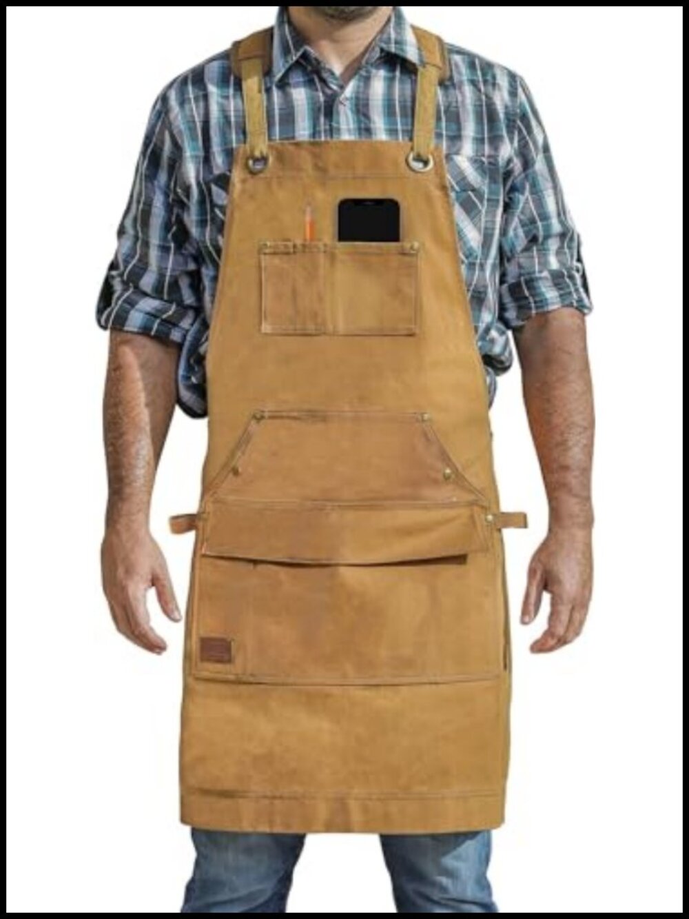 Waxed Canvas Bib Apron Woodworking Padded Straps Tool Pockets